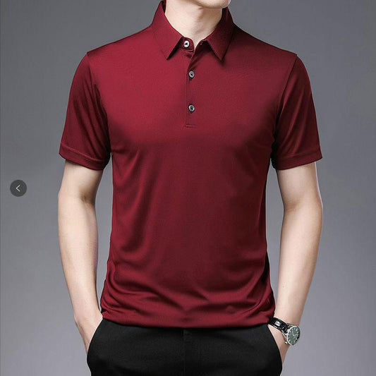 Spring and Summer Short-sleeved T-shirt Men's Shirt Lapel Thin Section Solid Color Large Size Middle-aged Dad Suit