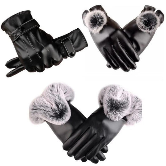 Women's Warm Leather Gloves Outdoor Riding Touch Screen Gloves Winter Windproof and Suede Leather Gloves