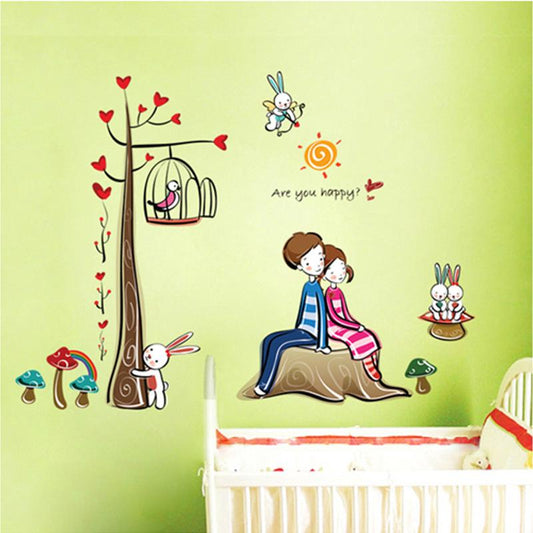 Non-mainstream couples romantic love green wall sticker removable wallpaper