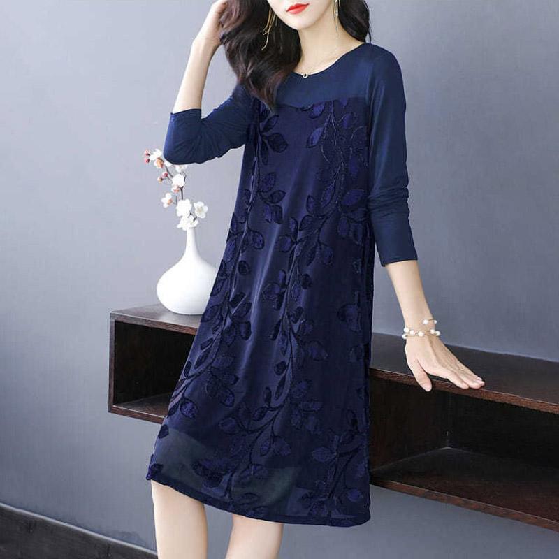 Plus Size Dress Women Mid-length Long Sleeve Spring Summer Women's Casual Loose Thin Base Skirt
