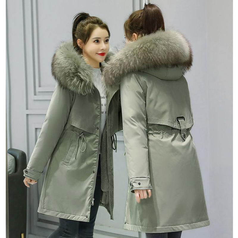 Pai Overcome The Padded Coat Women's Mid-length Plus Size Thick Warmth-keeping Slim-fitting Cotton-padded Jacket Plus Velvet Windshield Cotton Jacket