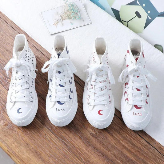 High-top Canvas Shoes Female Korean Version of The Moon Mandarin Duck Casual Flat Bottom Shoes Student White Shoes