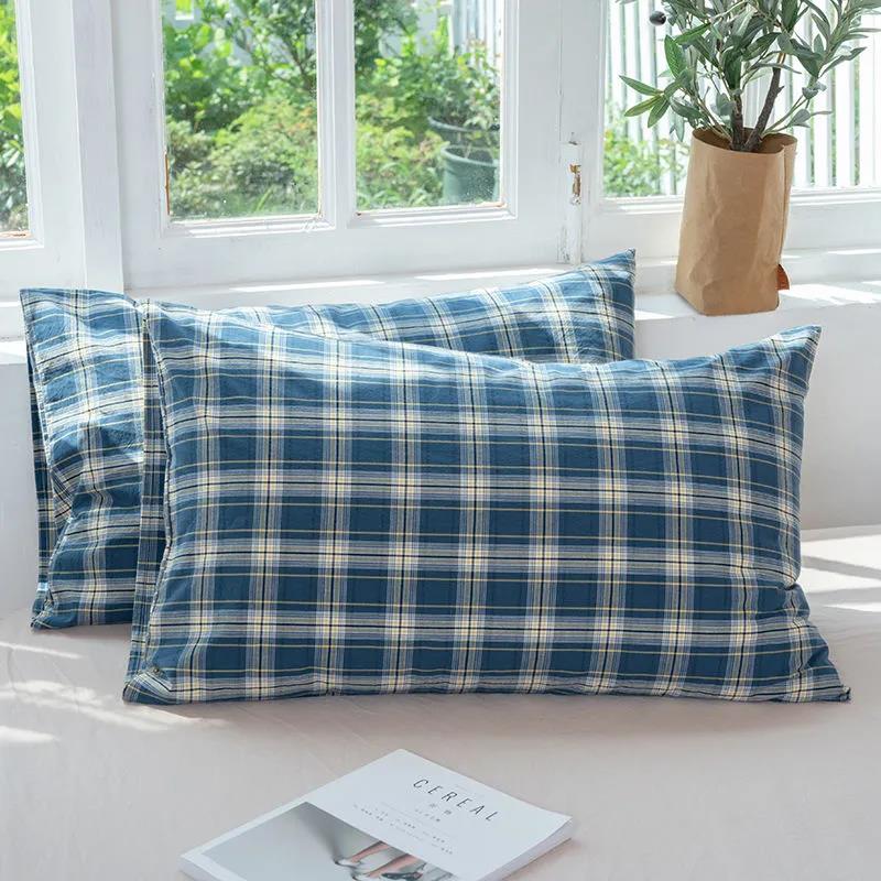 48*74cm Cotton Pillow Case Skin-friendly Washed Cotton Pillow Case Fashion Check Double Pillow Case