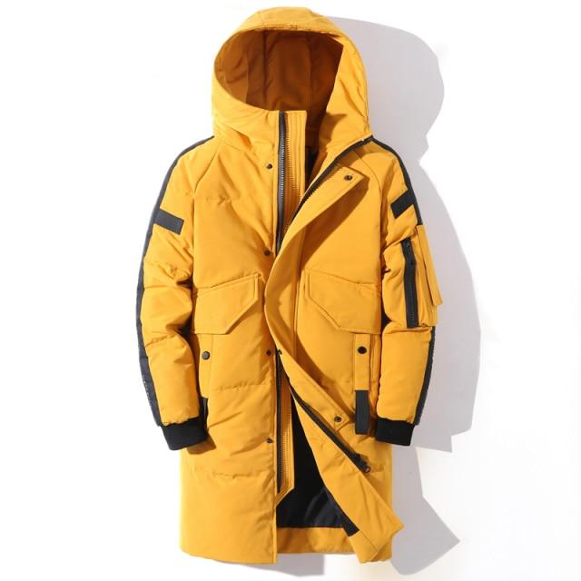 Winter Men's Down Jacket Hooded Fashion Long Down Jacket Men's Windproof and Waterproof Thick Warmth Men's Parka Coat