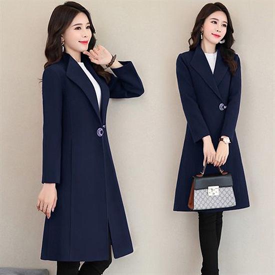Women Wool Outwear Winter Wool Coat Long Sleeve Turn-Down Collar Blends Jacket Lady Overcoats