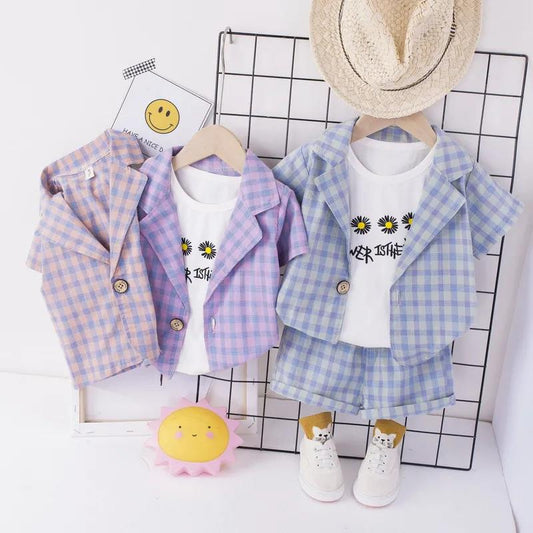 Boy's Suit Summer Foreign Style Children's Clothing Men and Women Baby Handsome Summer Short-sleeved Three-piece Suit