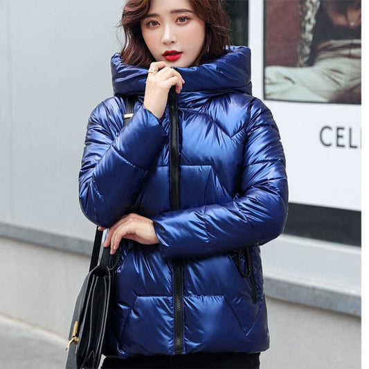 Glossy Short Women's Down Jacket Winter Korean Style Loose Cotton Clothes Casual Stand-collar Cotton Quilted Jacket