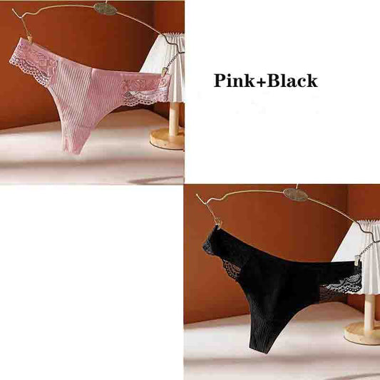 2PC Cotton Thong Comfortable Low Waist Ladies Sexy Sports Thread Lace T Pants Panties