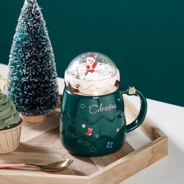 Christmas Mugs Couples Ceramic Santa Claus Figurines with Lid and Spoon New Lid Design Holiday Style Office Home Milk Coffee Cup