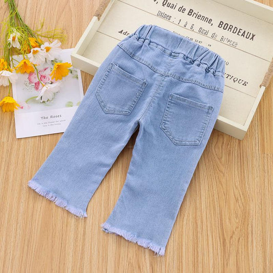 Girls' Jeans Summer Clothes Western Style Cropped Pants Children's Thin Denim Pants Outer Wear Children's Baby Pants Summe