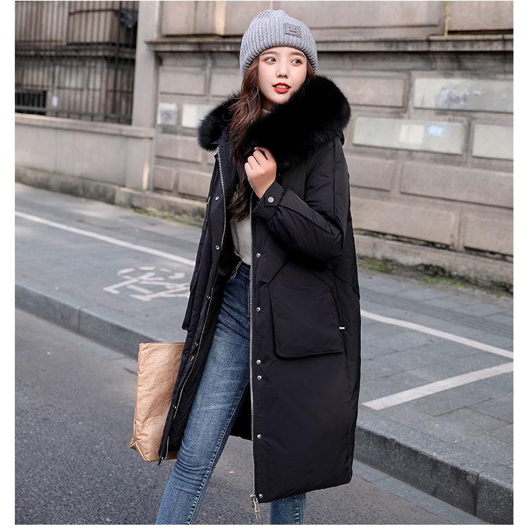 Fine White Duck Down Jacket Women's Mid-length Winter Thick Korean Version of Loose Warm Large Fur Collar Hooded Down Jacket