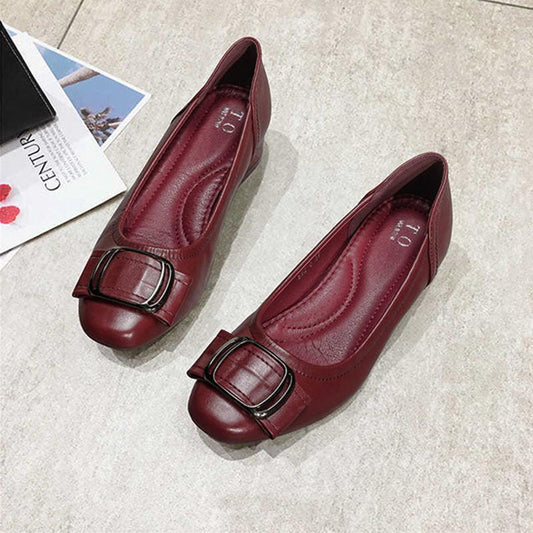 All-match Shallow Mouth Thick Heel Single Shoes Women Soft Leather Grandma Shoes Mid-heel Women Leather Shoes Women Work Shoes