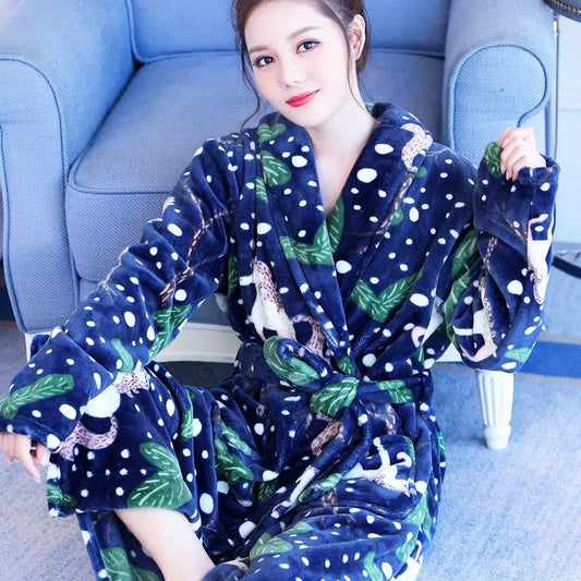 Winter Ladies Cashmere Home Clothes Warm Pajamas Homewear Quick-drying Bathrobe Robe Coat Long