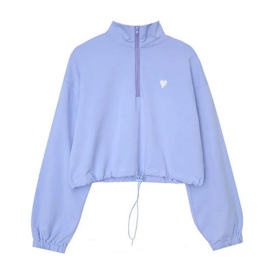 Short Drawstring Stand-up Collar Sweater Jacket Women Autumn Korean Loose All-match Sports Top