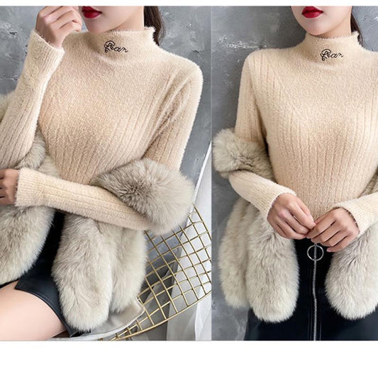 Half Turtleneck Thick Pullover Blouse Women Autumn and Winter Solid Color Skin-friendly Sweater Bottoming Shirt