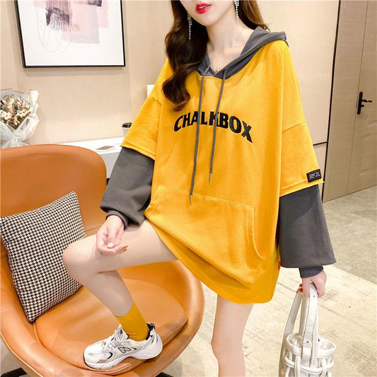 Mid-length Sweater Winter Fashion Letter Printing Solid Color Middle School Student Women's Jacket