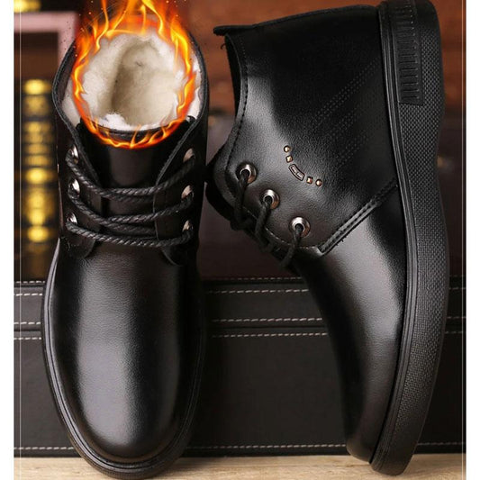 Men's Cowhide Cotton Shoes Woolen Leather Thick Warm Shoes Winter Plus Velvet Snow Boots Middle-aged and Elderly Leather Shoes Outdoor Shoes