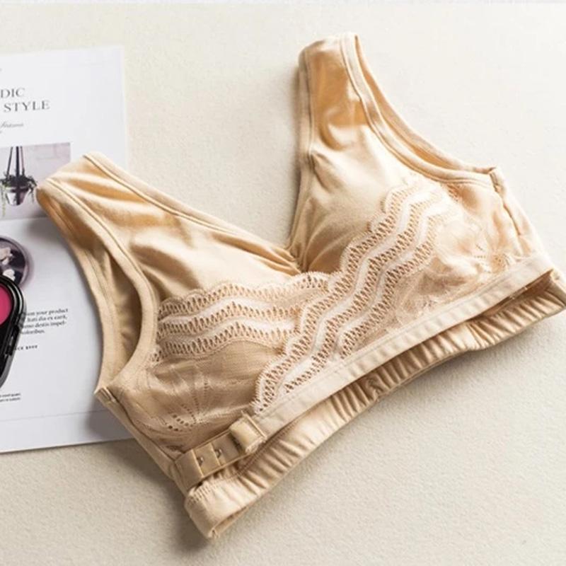 Women's Pure Cotton Non-wireless Bra Thin Ladies Gather-up Vest-style Sports Underwear Seamless Sleep Cotton Bra Lace Padded Adjustable Brassiere