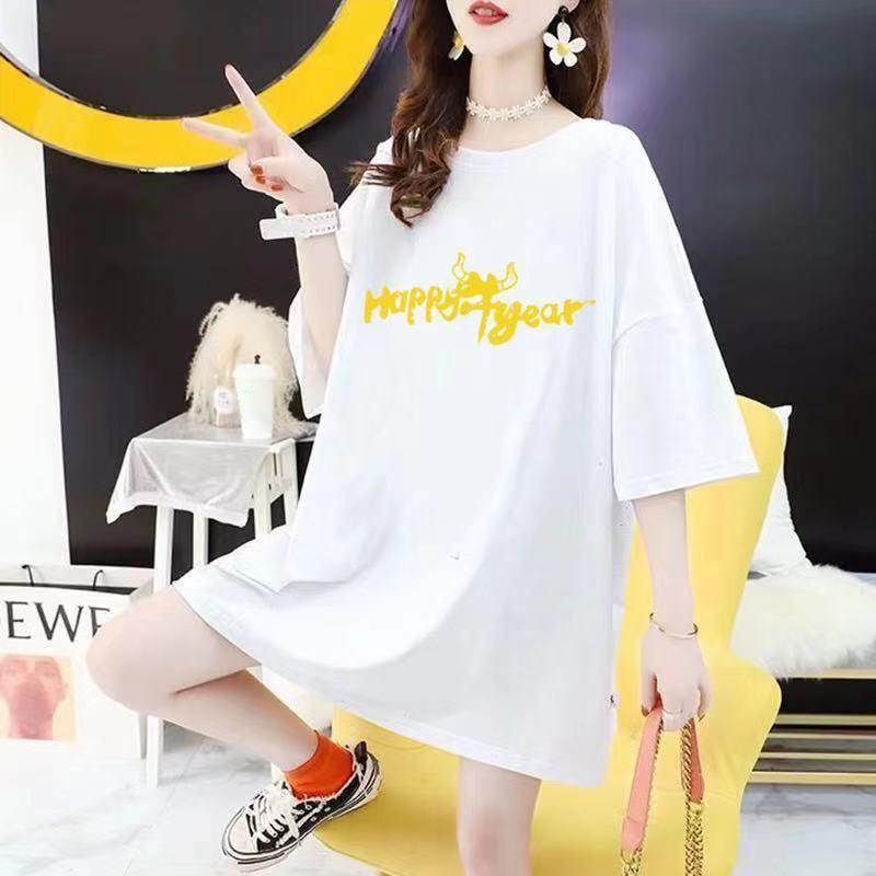Open Back Design Women's Mid-length Loose T-shirts Women's Round Neck Short-sleeved Loose and Thin Women's Casual Loose T-shirts