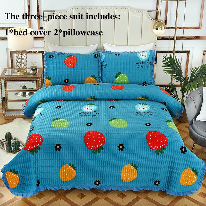 Two-sided Bed Cover Cushion Crystal Velvet Bed Cover Three-piece Quilted Bed Sheet Pillowcase Set