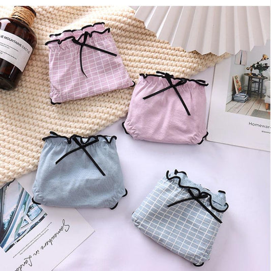 2PC Women's Panties Pure Cotton Comfortable Thin Section Antibacterial Sweet Breathable Girl Low Waist Briefs Schoolgirl