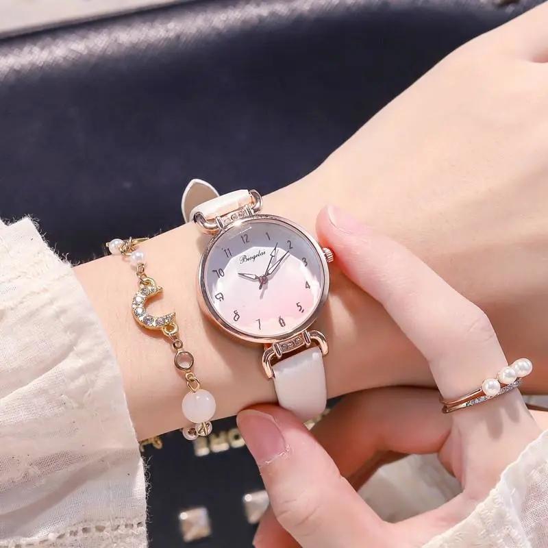 Women's Rhinestone Gradient Quartz Watch Niche Pink Luminous Waterproof Bracelet Watch Belt Quartz Diamond Watches