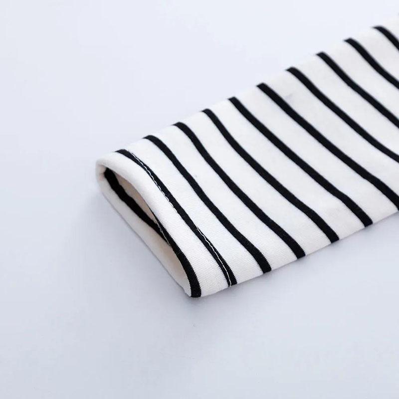 Girls Striped Bottoming Shirt Plush Thick Warm Clothing Wear A Long-sleeved Half-high Collar Top In Autumn and Winter