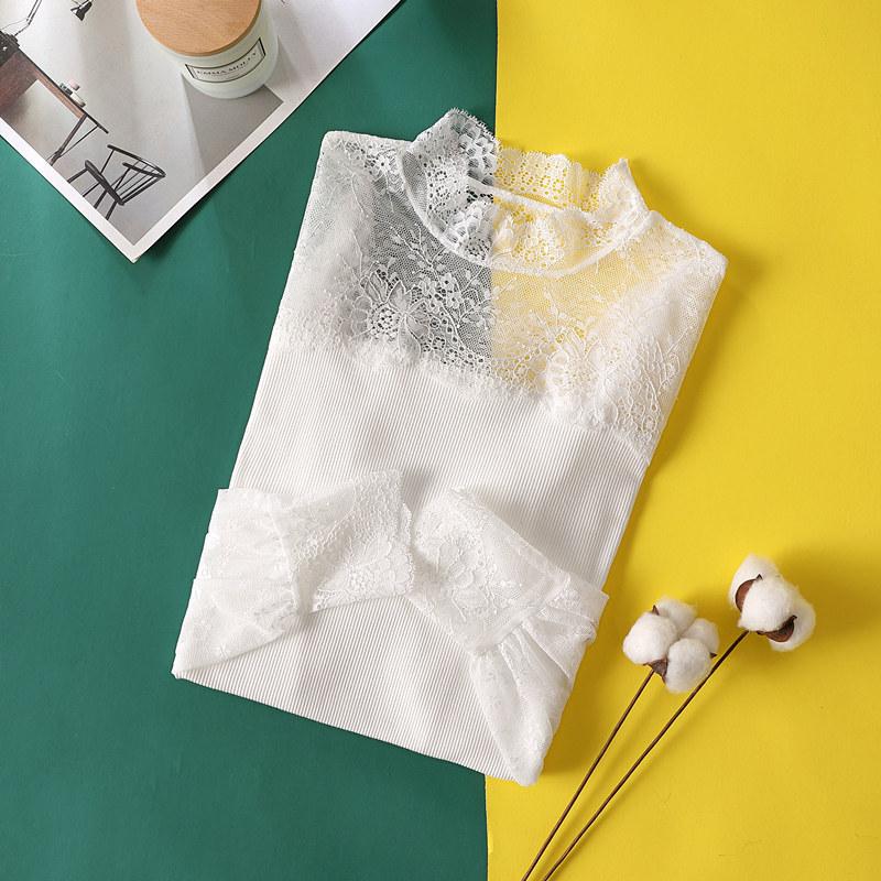 Lace Bottoming Shirt Women's Shirt Long-sleeved Fashion Chic Top Design Sense Mesh Stitching Inner Wear Blusas Cortas Sexy
