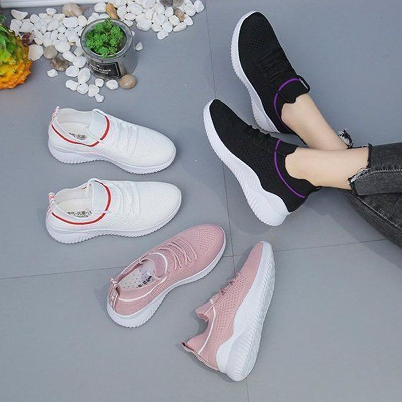 Summer Ladies Mesh Shoes Flying Woven Mesh Sneakers Breathable All-match Casual Lightweight Soft-soled Running Shoes