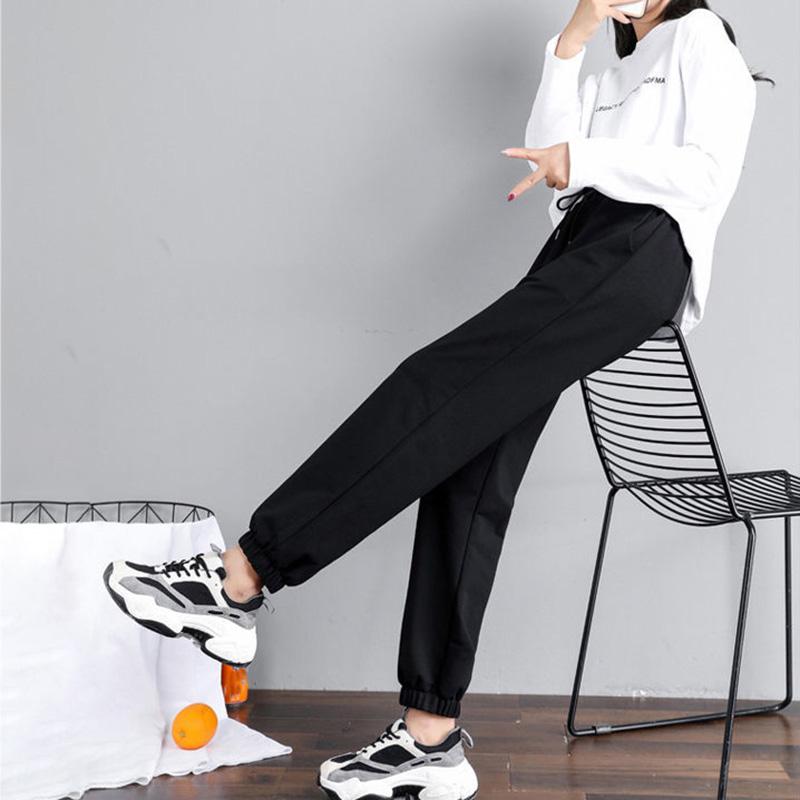 WTEMPO Elastic Waist Tie Joggers Pants Casyal Women Sport Long Sweatpants Loose Casual Solid Color Baggy Trousers