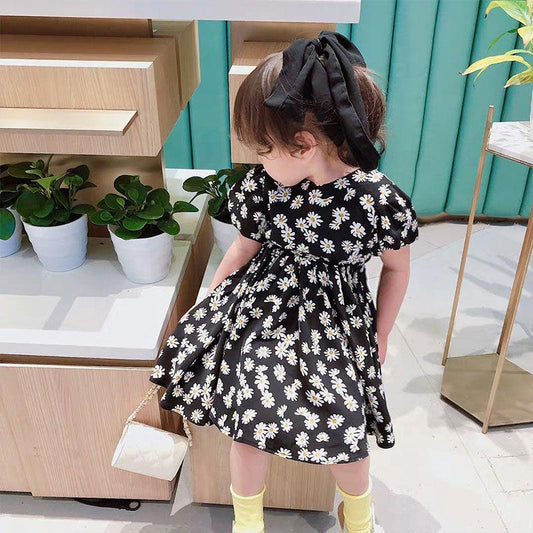 Children Dress Spring Summer Clothing Baby Girls Clothing Printing Girl's Dress Princess Skirt Chrysanthemum Broken Flower Dress