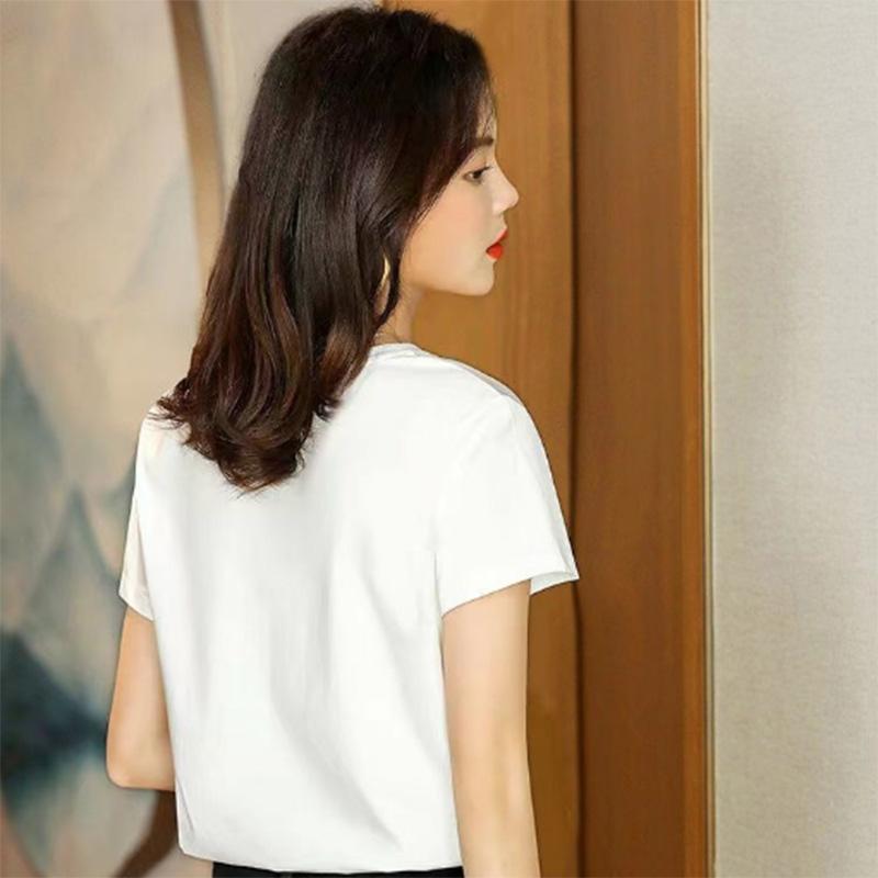 Skin-friendly Silky Imitation Silk Short-sleeved T-shirt Women's Printed Summer Shirt Korean Version Loose and Thin Top