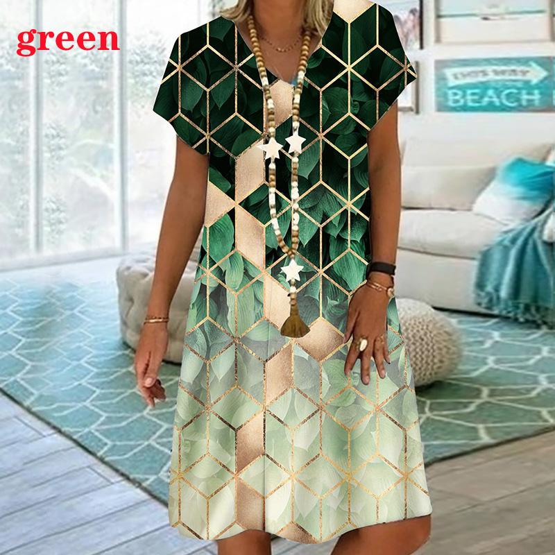 Women Summer Party Dress Casual Dress Print V-neck Ladies Dress Plus Size XS-8XL