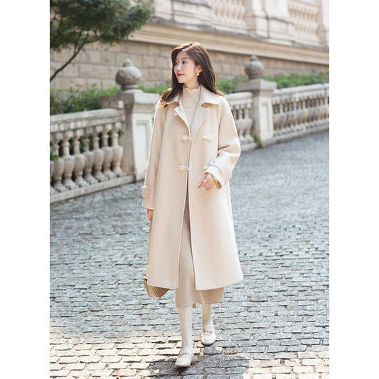 Thick Quilted Retro Woolen Coat Women Winter Loose Chinese Style Long Woolen Coat