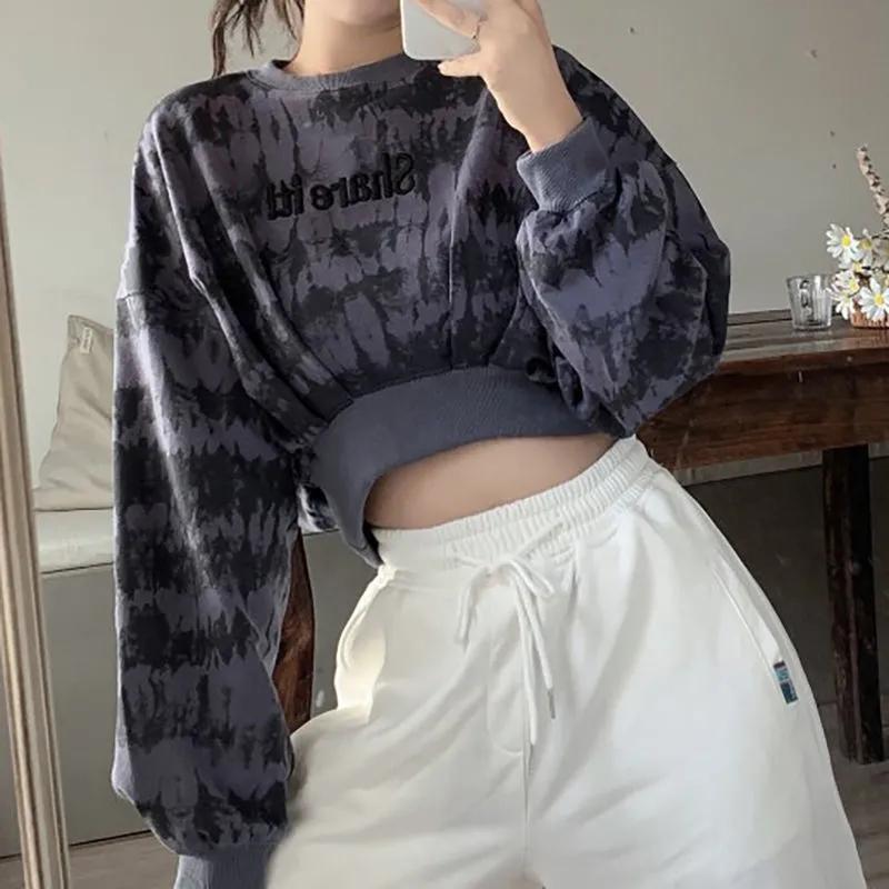 Spring Autumn Hoodies Women Cropped Tops Pullover Sweatshirt Oversized Loose Casual Harajuku Tracksuit Lady Vintage Hoodies Sweatshirt