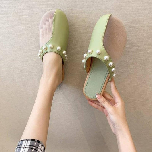Summer Net Yarn Breathable Baotou Pedal Slippers Fairy Style Wild Stitching Sandals and Slippers Women