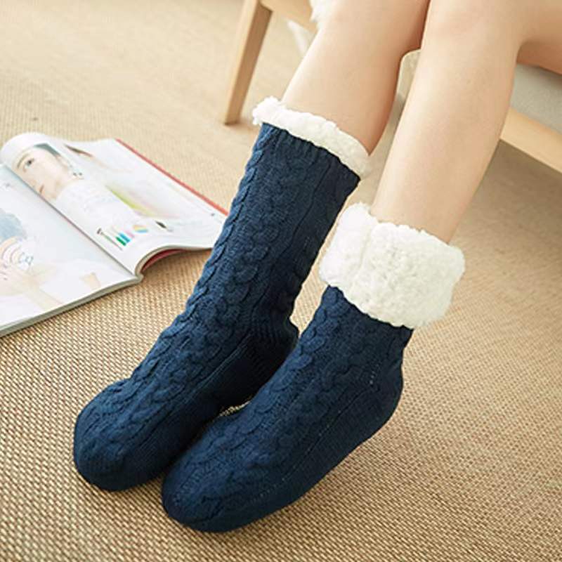 Plus Velvet Floor Socks Knitted Wool Socks Non-slip Thickening Autumn Winter Warm Indoor Bed Sleeping Socks