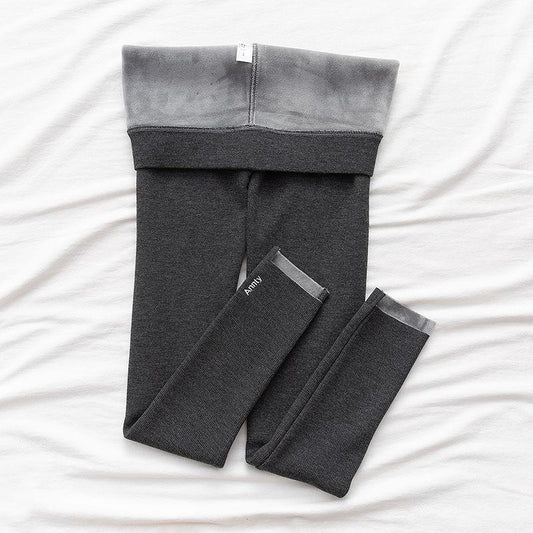 Spring and Autumn Threaded Leggings Women's Long Trousers Are Thin Outer Wear Plus Velvet Thickened High Waist Warm Cotton Trousers In Winter