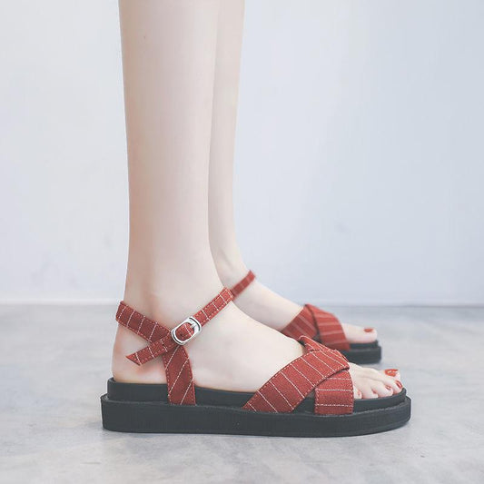Summer Sandals Female Students College Style Flat Sandals Female Outer Wear Fashion Thick-soled Roman Sandals Women