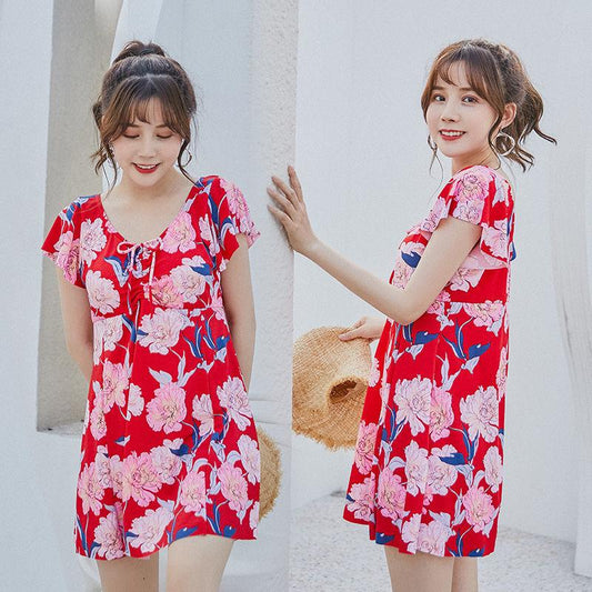 Ladies One-Piece Large Size Swimsuit Covering Belly and Thinning Loose Skirt One-Piece Swimsuit Vacation Beach Swimming Swimsuit Ladies Skirt Swimsuit