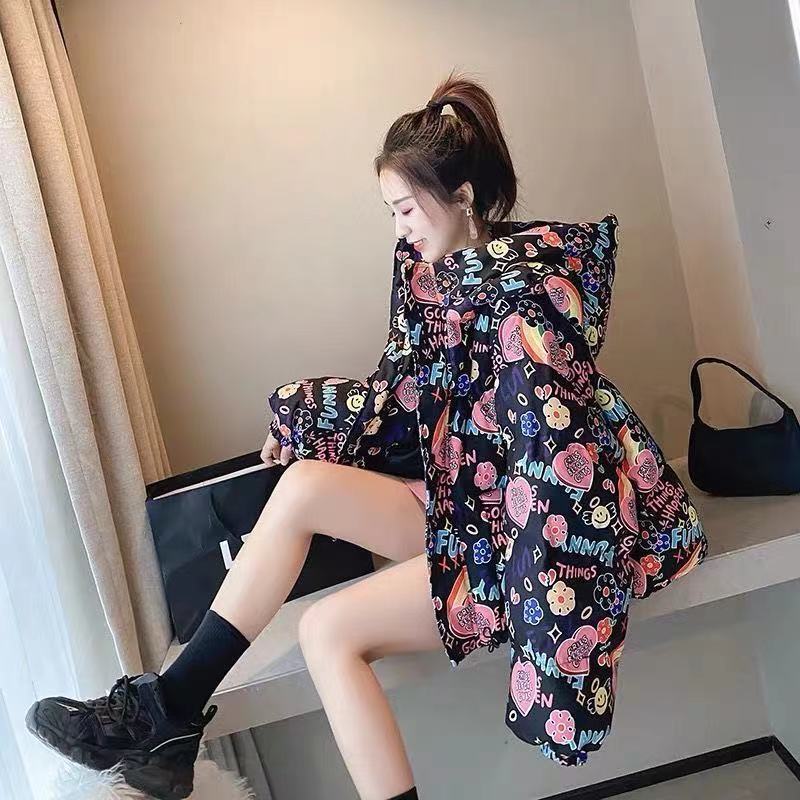 Down Jacket Women Short 2021 New Korean Version of Bread Jacket Small Print Loose Coat Student Jacket Winter