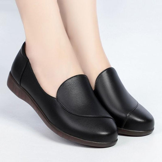 Solid Color Soft Leather Shoes Women's Scoop Shoes Flat Comfortable All-match Long Standing Not Tired Work Shoes Ladies Casual Leather Shoes