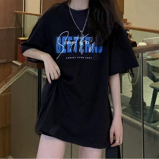 Cotton Short-sleeved T-shirt Women's Loose Korean Style Fashion Solid Color Bear Half-sleeve Top Clothes