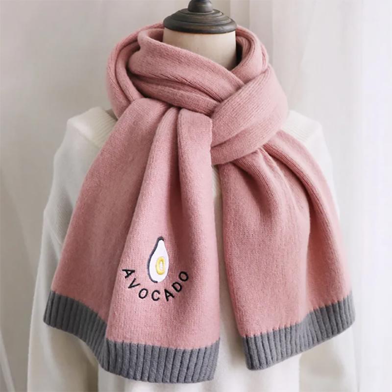 Avocado Knitted Scarf Women Winter Korean Wild Japanese Small Fresh Girl Wool Scarf