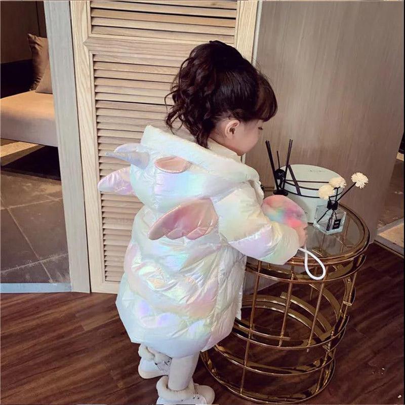 Girls Mid-length Bright Cotton-padded Jacket Winter Clothes Children's Hooded Cartoon Angel Plus Velvet Thick Warm Down Jacket
