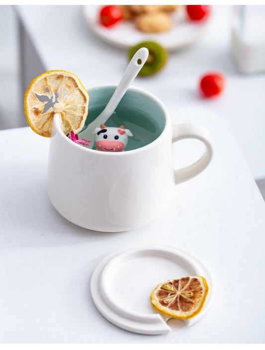 Creative Ceramic Mug with Lid Spoon Cute Female Korean Water Breakfast Cup Couple Milk Coffee Tea Cup
