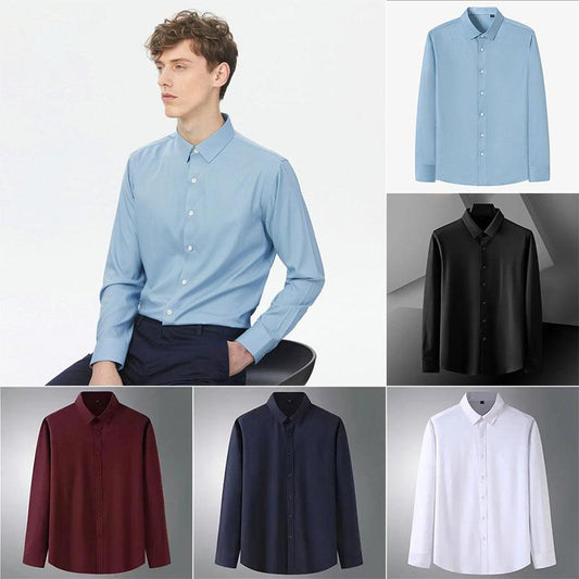 Long Sleeve T-shirts Stretch Cardigan Button Down Shirts Casual Men Clothing Solid Color Male Top