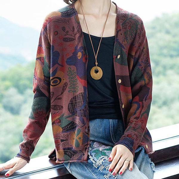 Spring and Autumn Fashion Sweater Loose Casual Top Cardigan Middle-aged Female Jacket