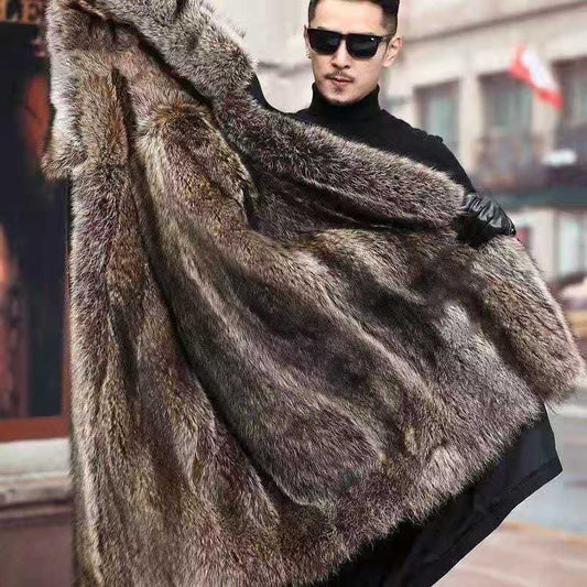Winter Men's Mink Fur Parka Clothing Liner with Detachable Fur One Mid-length Imitation Fur Coat