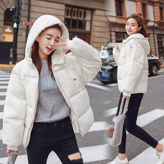 Off-white Women's Fashion Short Jacket Winter Thick and Loose Plus Size Down Padded Jacket Trend Wild Hooded Ladies Padded Jacket